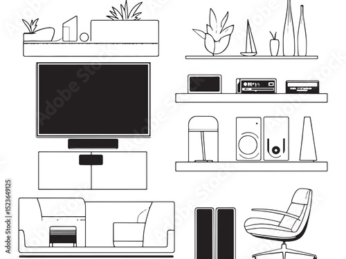 Minimalist Luxury Home Theater Line Drawing