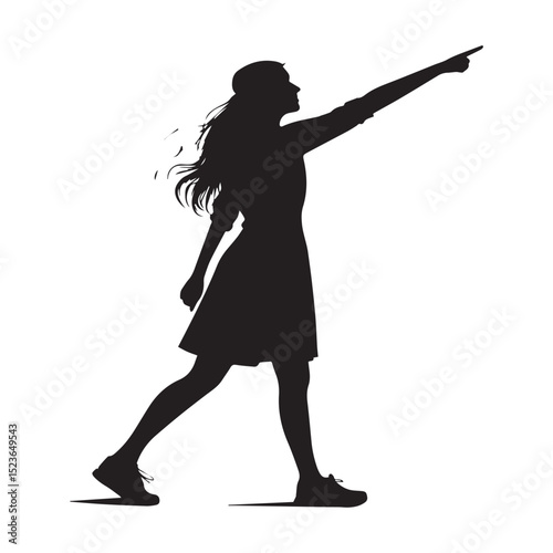 Silhouette of a girl walking and pointing towards something