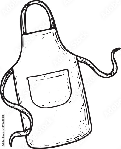 A black-and-white sketch of a BBQ apron with a blank front, perfect for a grill master, adding a stylish and protective element to an outdoor cooking scene