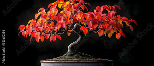 Vibrant Red And Orange Bonsai Tree Against Black Background