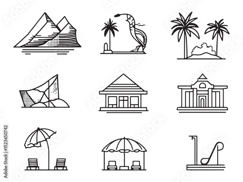 Luxury Resort Line Art Vector - Minimalist Travel Design