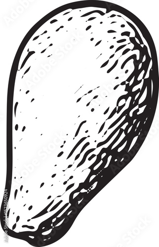 A black-and-white sketch of a grilled chicken leg with crispy skin and grill marks, capturing the essence of a succulent BBQ dish for a delightful outdoor meal