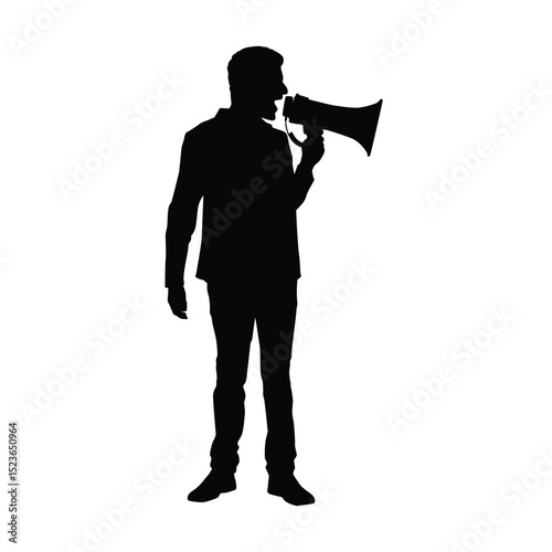 Silhouette of a person shouting through a megaphone