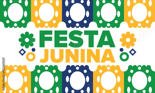 Festa Junina in Brazil. Brazilian festival. Happy holiday. Brazil flag. Carnival and parade. Summer fun party. Vector illustration
