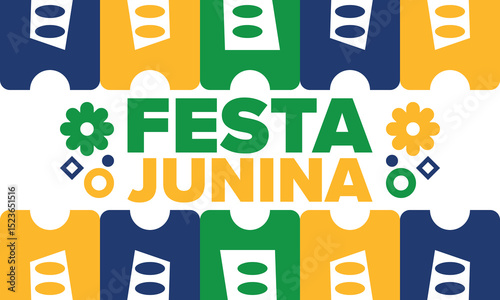 Festa Junina in Brazil. Brazilian festival. Happy holiday. Brazil flag. Carnival and parade. Summer fun party. Vector illustration