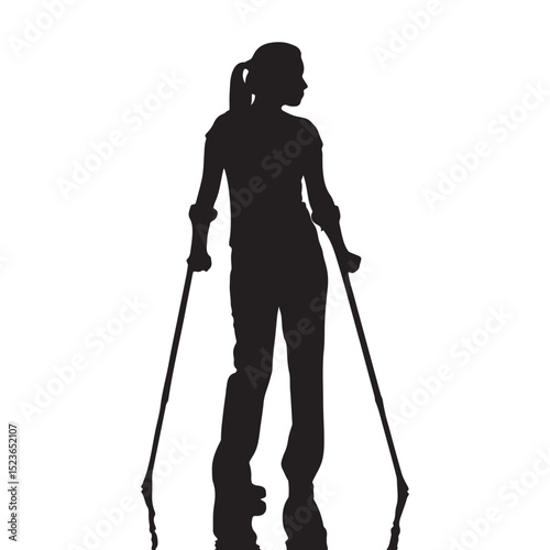 Silhouette of a woman using crutches as support for mobility and recovery process