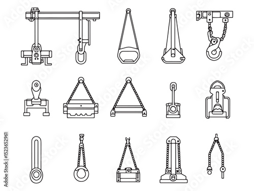 Manual Hoist Ultra Minimalist 2D Line Art Set 