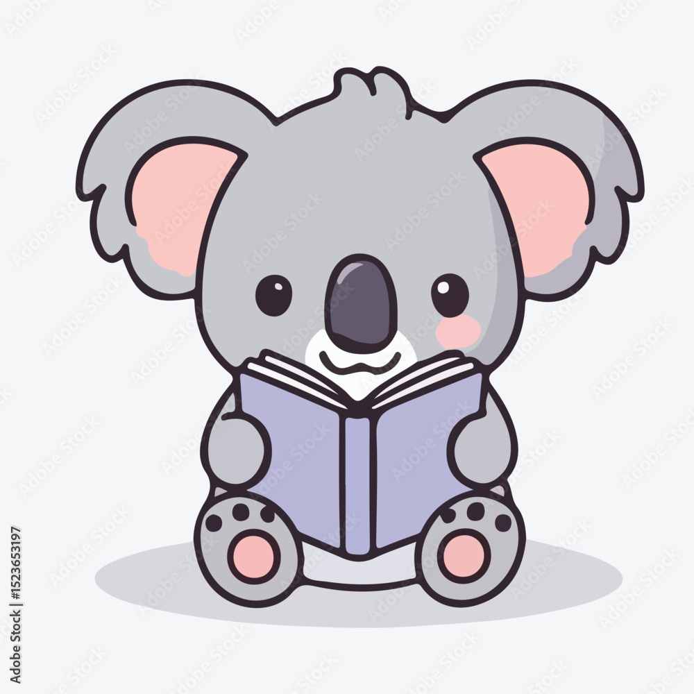 Fototapeta premium Adorable Koala Bear Reading a Book Cute Cartoon Illustration