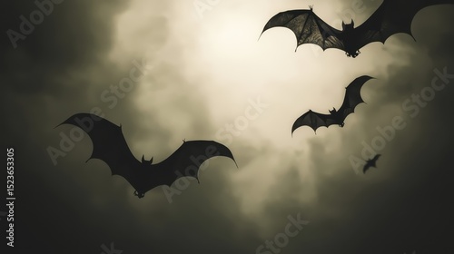 Halloween Minimalist Abstract Dark Sky with Bats