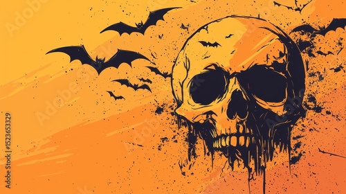 Abstract Halloween Minimalist Skull and Bats