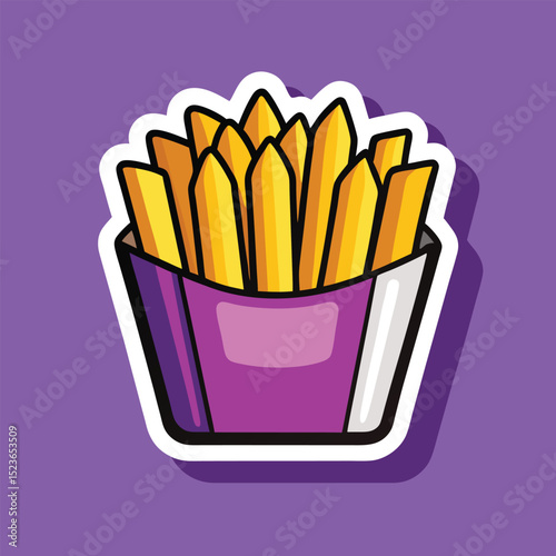 Crispy Golden French Fries in a Purple Carton Delicious Fast Food Illustration