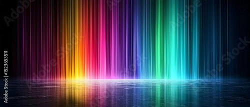 Vibrant Rainbow Vertical Lights On Reflective Floor
