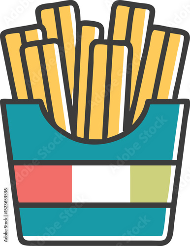 Crispy Golden French Fries in a Teal Carton Delicious Fast Food Illustration