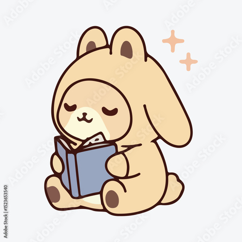 Adorable Bunny in Pajamas Reading a Book Cute Illustration