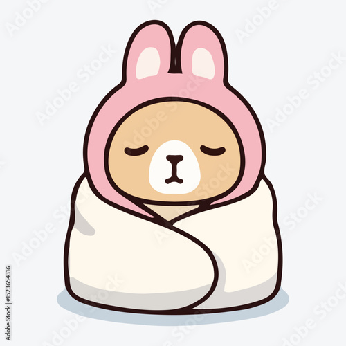 Adorable Bunny Wrapped in a Blanket Cute Sleep Illustration