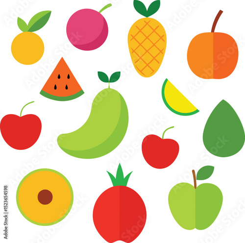 "Tropical Fruit Set – Pineapple, Mango, Coconut & Exotic Summer Fruits Vector Collection"