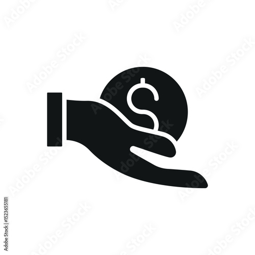 Flat icon of hand giving coin and dollar, perfect for charity, donation, NGO, and giving-related visuals.