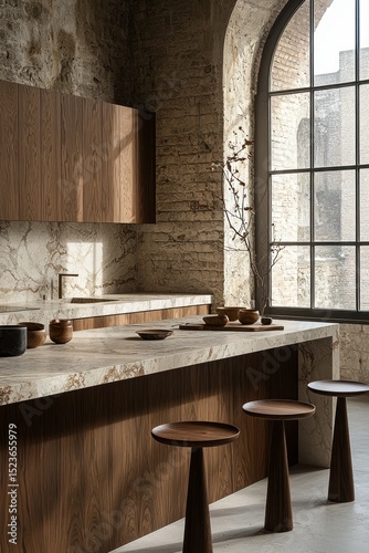 Rustic modern kitchen, warm tones