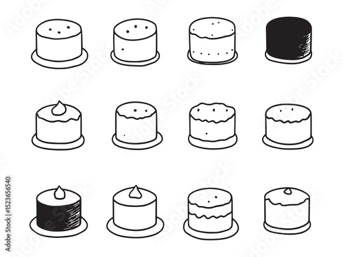 Mini Cake Ultra Minimalist 2D Line Art Set 