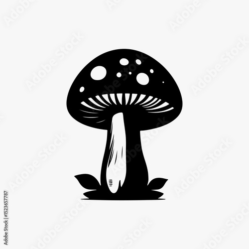 Mushroom trees black and white 3d silhouette illustration.