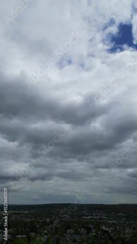 Drone Camera Footage of South Croydon London City During Cloudy and Rainy Day. Croydon is Located Near Central London of England of UK. 