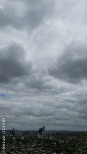 Drone Camera Footage of South Croydon London City During Cloudy and Rainy Day. Croydon is Located Near Central London of England of UK. 