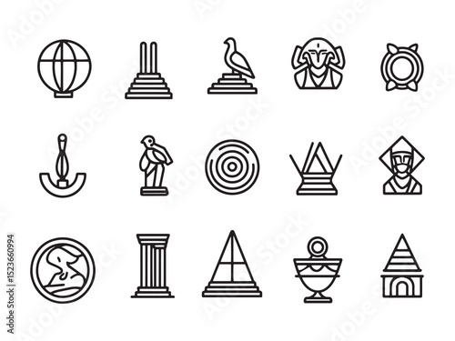 Museum Ultra Minimalist 2D Line Art Icon Set 