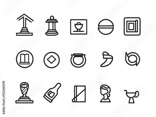 Museum Ultra Minimalist 2D Line Art Icon Set 