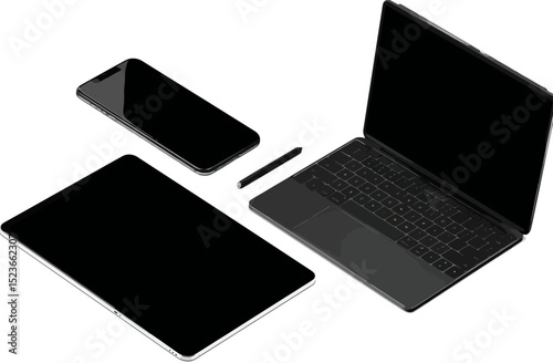 Sleek Minimalist Gadgets Laptop, Tablet, Smartphone & Stylus Set