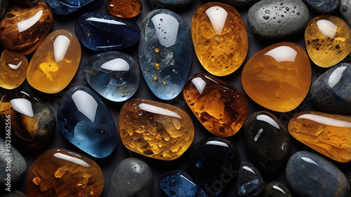 Collection of polished gemstones and minerals