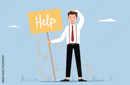 Seeking Help Overwhelmed Businessman Illustration