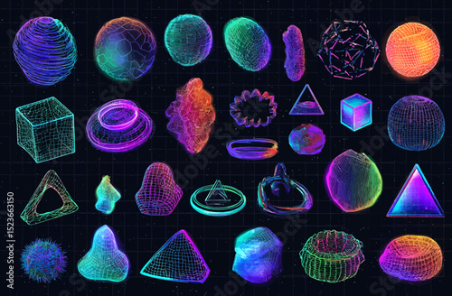 Vibrant Neo-Memphis & Retrofuturistic 3D Shapes A Collection of Colorful Geometric Forms