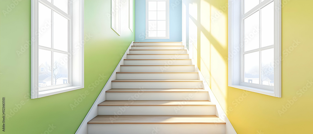 Obraz premium Bright Stairway In A Colorful Home Interior
