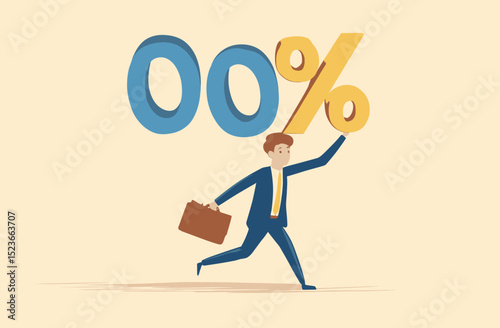 Zero Percent Interest Rate Businessman Running with 0% Symbol