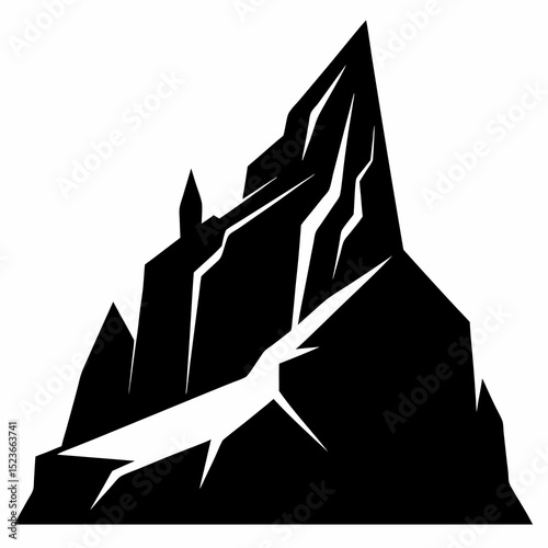 Bold Rocky Cliff Silhouette Illustration on White Background