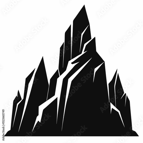 Bold Rocky Cliff Silhouette Illustration on White Background