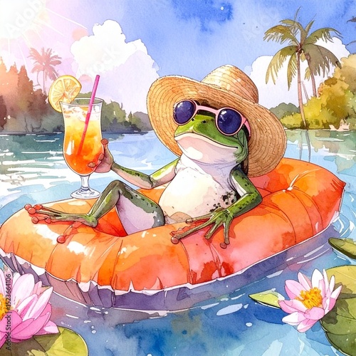 Frog on the beach watercolor 