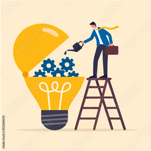 Businessman Cultivating Ideas Gears Innovation Growth Strategy Success Planning Vision Development