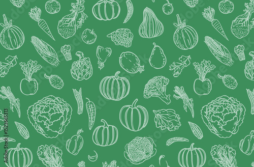 Seamless Green Vegetable Pattern Outline Sketch Design for Backgrounds and Prints