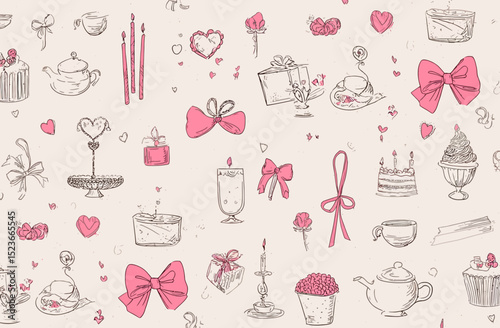 Seamless Vector Pattern Romantic Pink & Beige Birthday Celebration Design