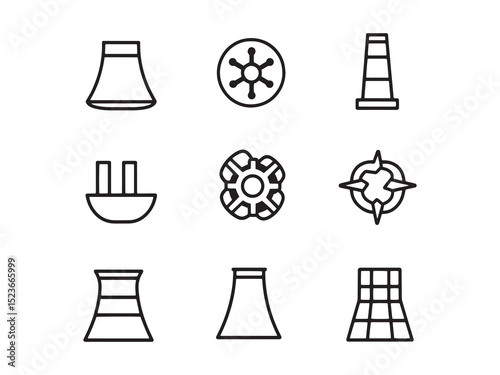 Nuclear Reactor Minimalist 2D Line Art 