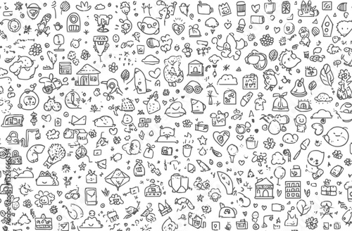 Seamless Vector Doodle Banner Diverse Hand-Drawn Icons and Elements