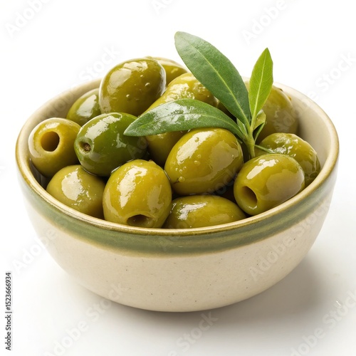 Green Olives in Bowl with L...
