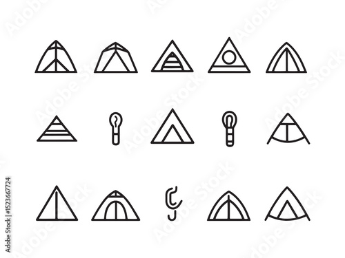 Tent Minimalist 2D Line Art Icons Set 