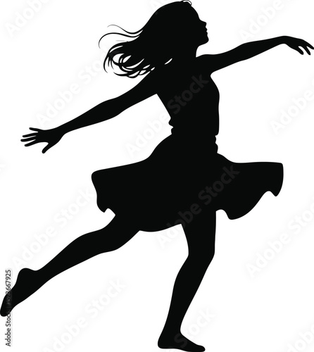 Silhouette of a Young Girl Dancing Gracefully A Free Vector Illustration