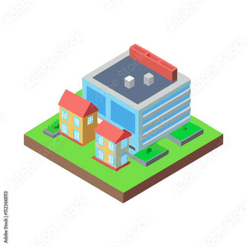 Modern Isometric Hospital Building