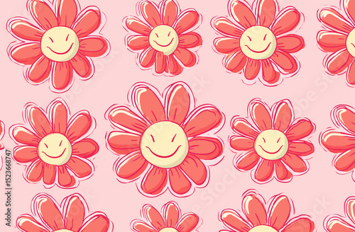 Seamless Vector Pattern Happy Smiling Flower Design
