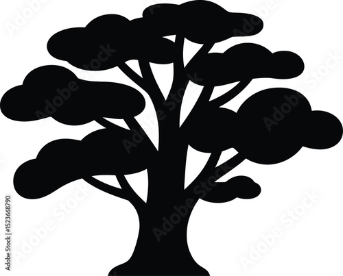 Majestic Silhouette of a Mighty Tree A Black and White Illustration