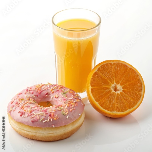 Pink Donut, Orange Juice an...
