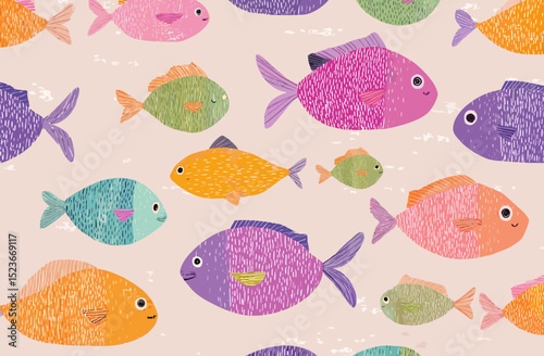 Colorful Fish Seamless Vector Pattern Perfect for Kids' Designs, Fabrics, and More